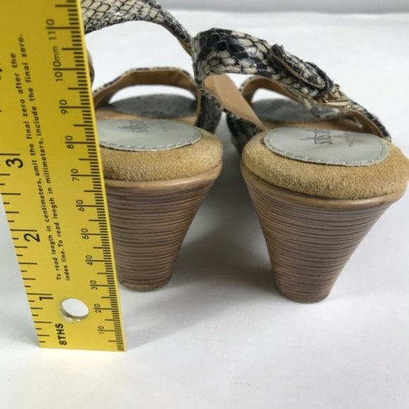Sofftspots Women’s Black Tan Snakeskin Block Heel Sandals Size 6.5W - Picture 3 of 8